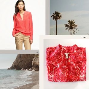 J. Crew NWOT🪸💯SILK Coral Paisley Silk Popover SZ 6